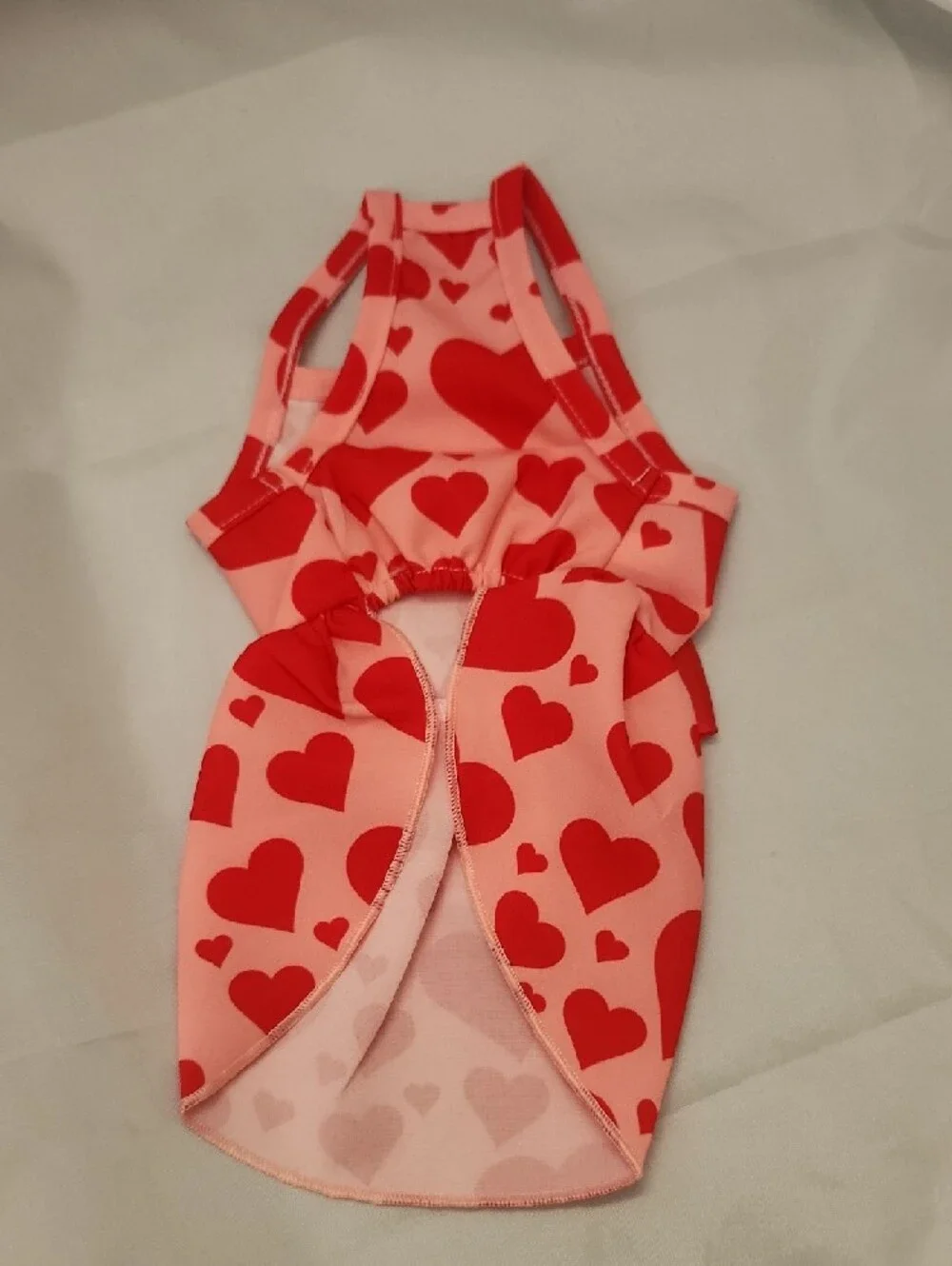 Source Unknown Pink and Red Heart Print Dog Dress with Bow